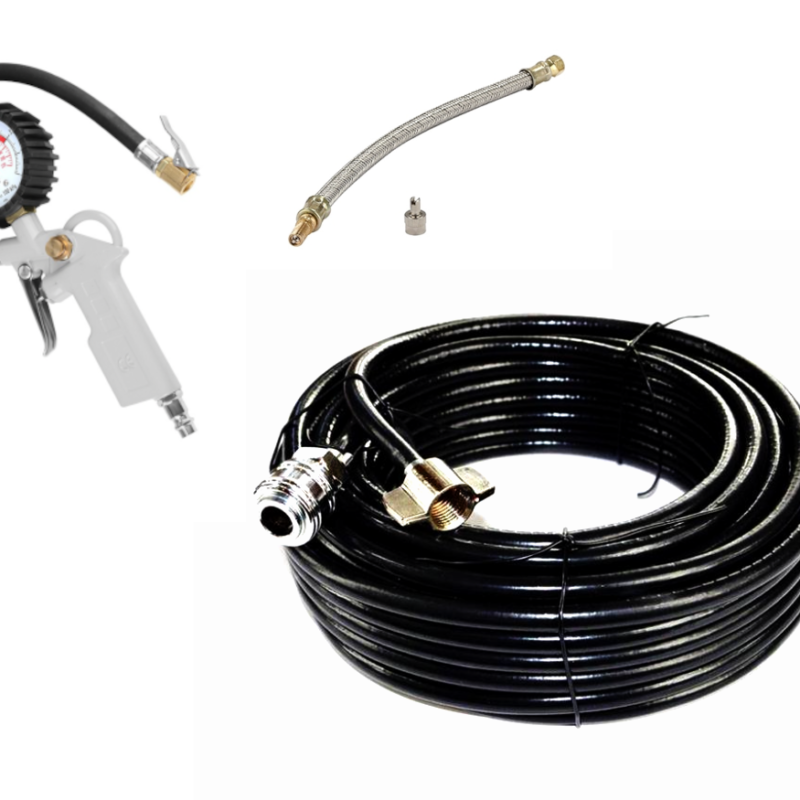 PUMP TYRE SET  INFLATOR AND GAUGE KIT WITH FLEXIBLE EXTENSION FOR TWIN TYRES TRUCK
