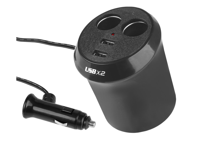 DOUBLE CIGARETTE LIGHTER SPLITTER"CUP" 12 / 24V, 2 USB 1000 MA